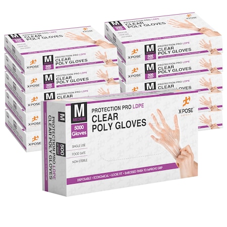 Xpose Safety PGL500, Disposable Gloves, Low Density Polyethylene, M, 10 PK, Clear PGL500-M-10-X-S